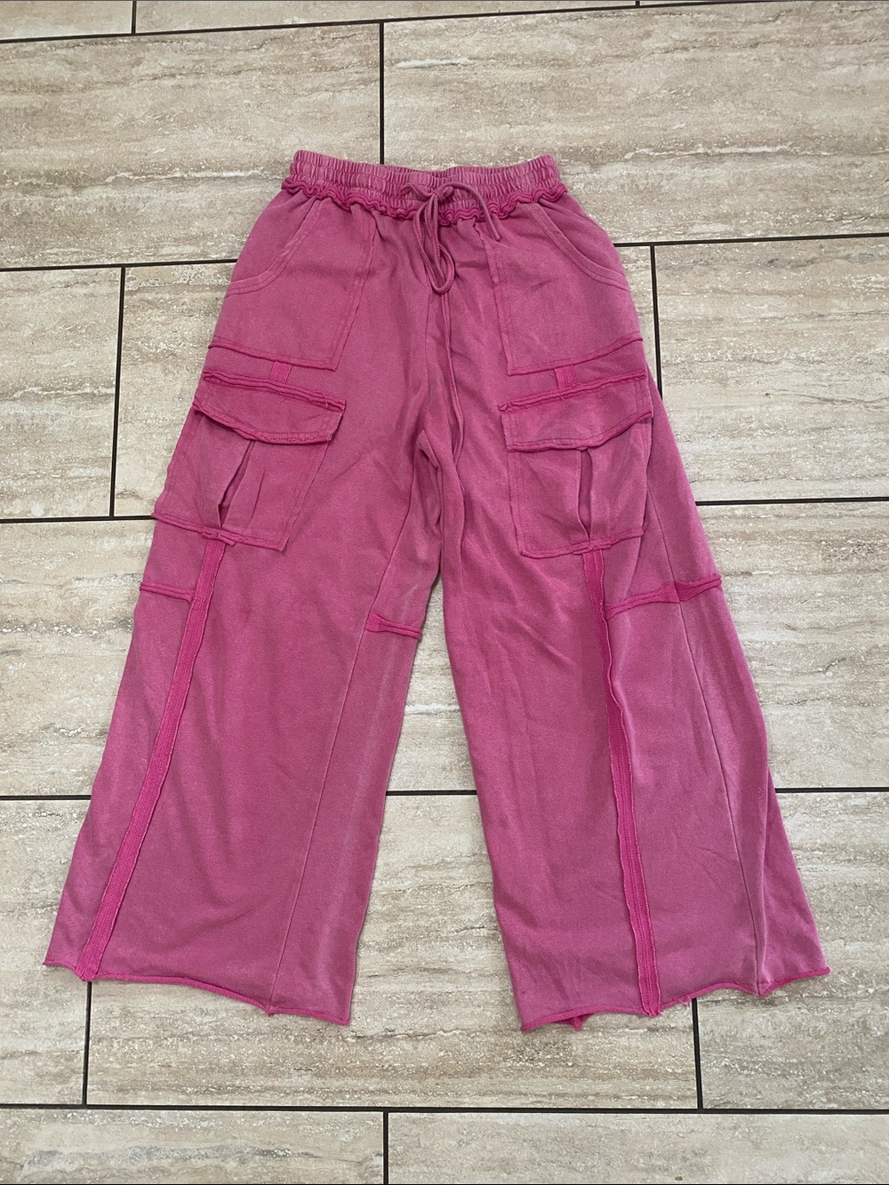 SHEIN Pink Wide Leg Cargo Pants